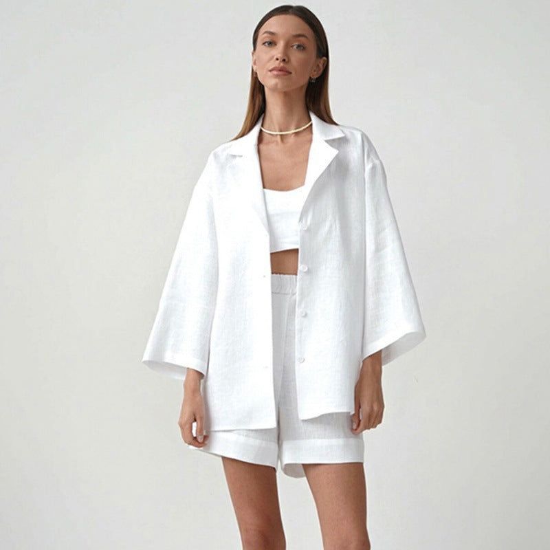 Loose Fitting Single Breasted Shirt High Waisted Straight Leg Pants - Jointcorp