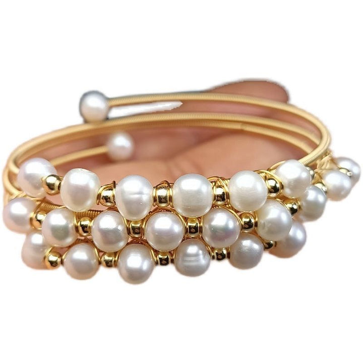 Natural Freshwater Pearl 14K Gilded Winding Three-ring Bracelet - Jointcorp