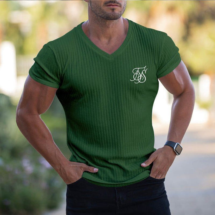 Men's Striped Solid Color Short-sleeved T-shirt - Jointcorp