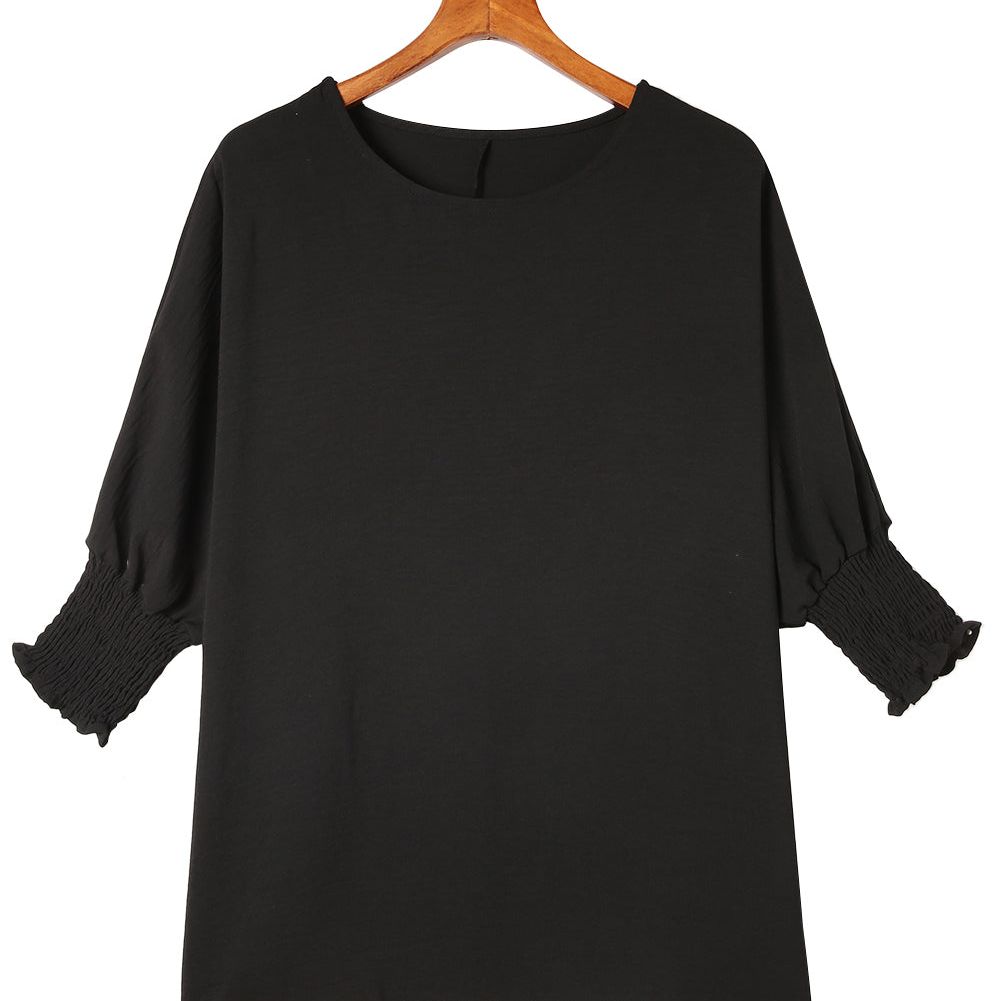 White Plain & Casual Shirred Cuffs Half Sleeve Top