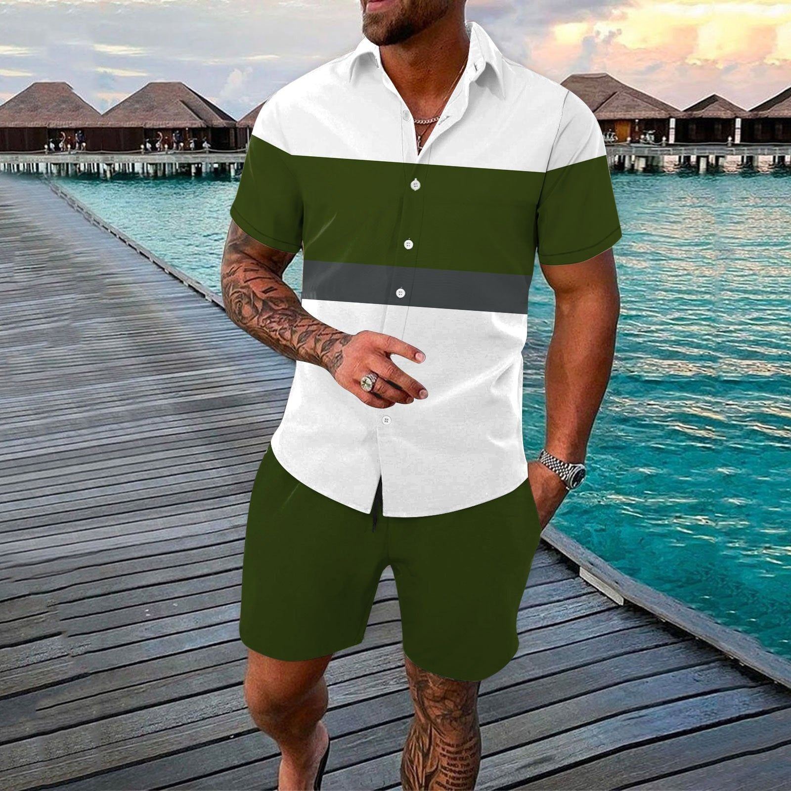 Fashion Men Summer Lapels Shirt Outfit - Jointcorp