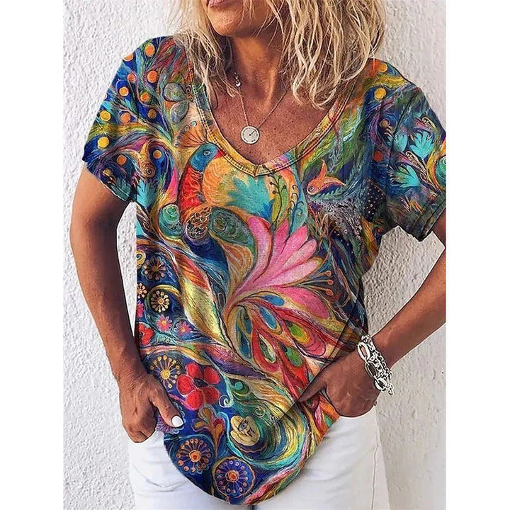 Europe And America Cross Border Summer Elegance Women's 3D Women's Abstract Painting T-shirt Pattern Graffiti