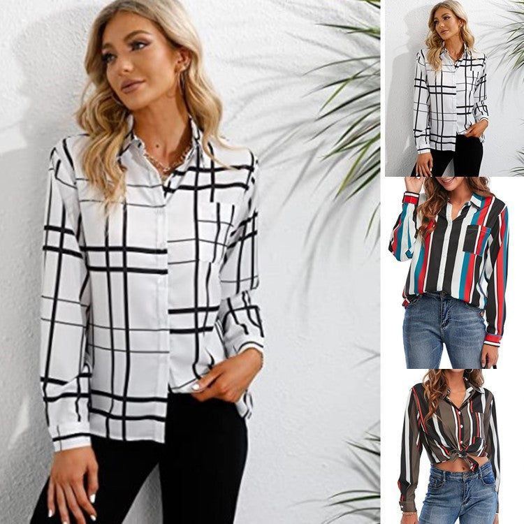 Women's Striped Print Single Breasted Shirt - Jointcorp