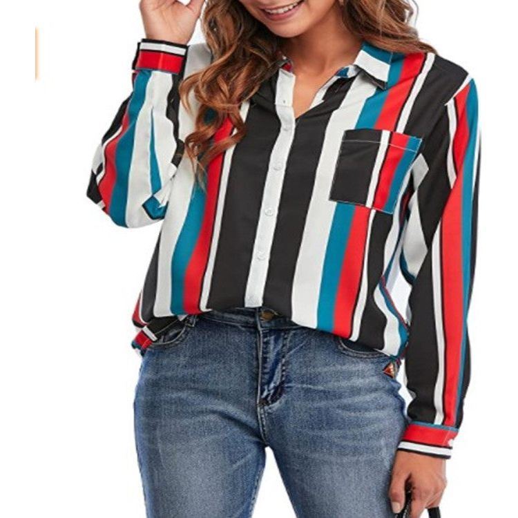 Women's Striped Print Single Breasted Shirt - Jointcorp