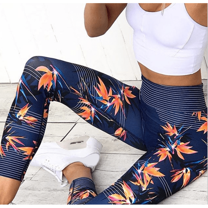 High Waist Yoga Pants Women's Fitness Sports Leggings Band Printing Elastic Gym Workout Tights S-XL Running Pants Plus Size - Jointcorp
