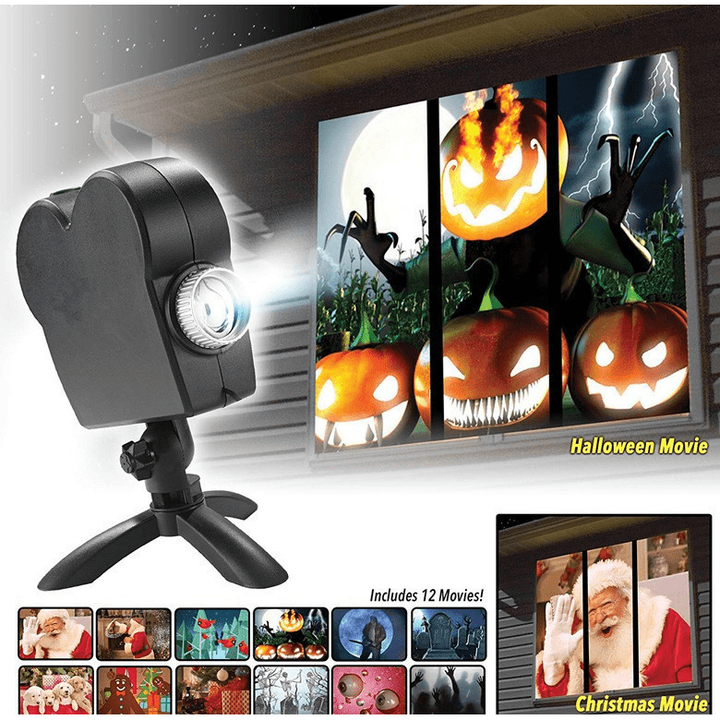 Halloween  Christmas Laser Projector 12 Movies Disco Light Mini Window Home Theater Projector Indoor Outdoor Projector