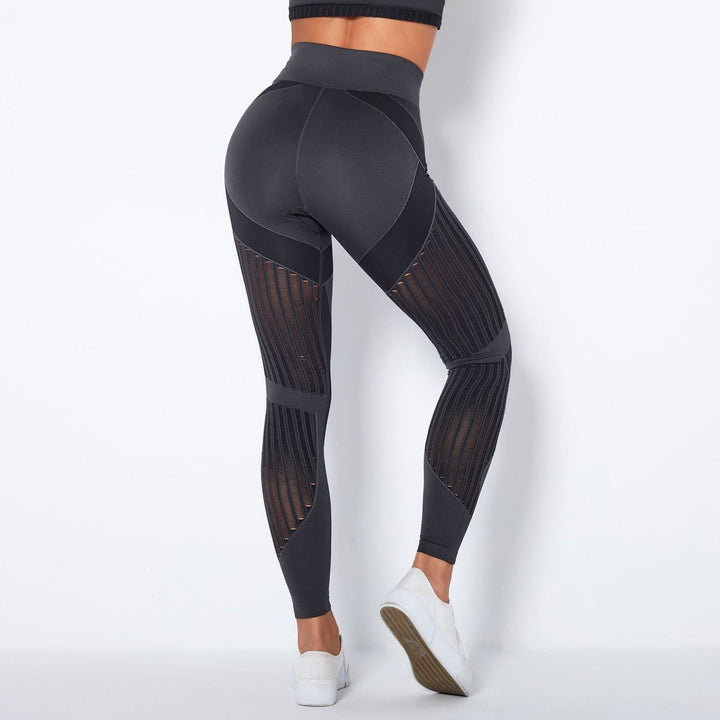 Seamless Mesh Knit Yoga Leggings High-Waist Hip-Lifting Sports Fitness Pants - Jointcorp