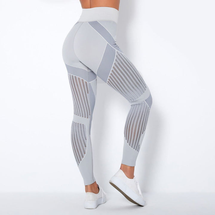 Seamless Mesh Knit Yoga Leggings High-Waist Hip-Lifting Sports Fitness Pants - Jointcorp
