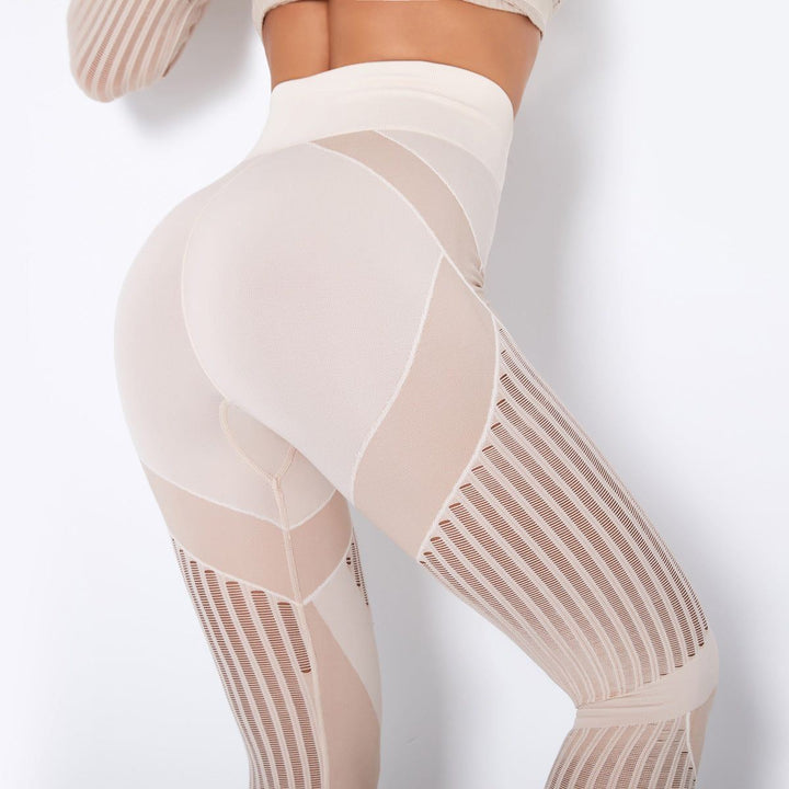 Seamless Mesh Knit Yoga Leggings High-Waist Hip-Lifting Sports Fitness Pants - Jointcorp
