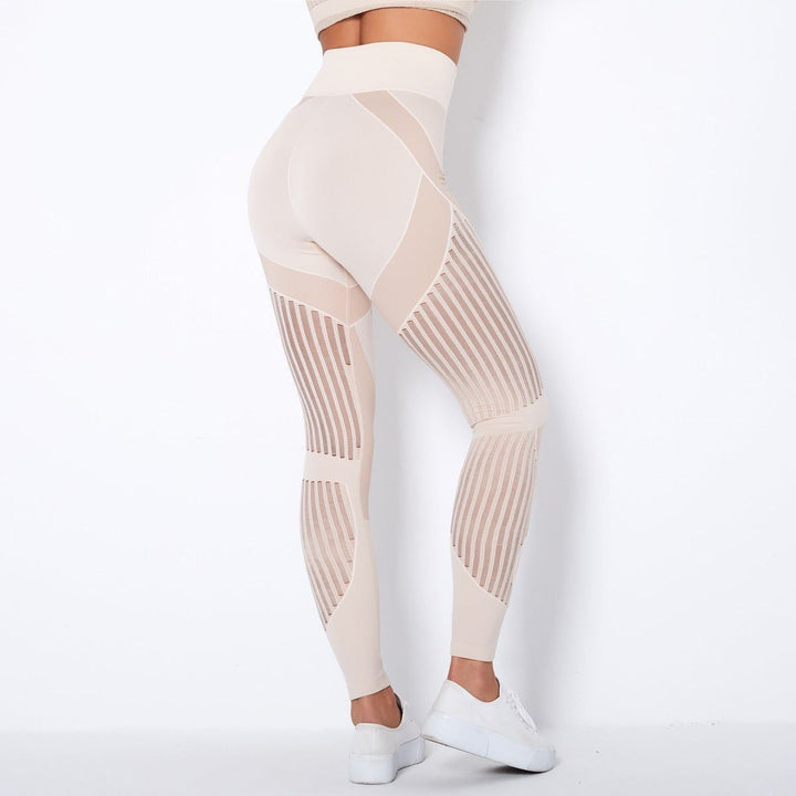 Seamless Mesh Knit Yoga Leggings High-Waist Hip-Lifting Sports Fitness Pants - Jointcorp