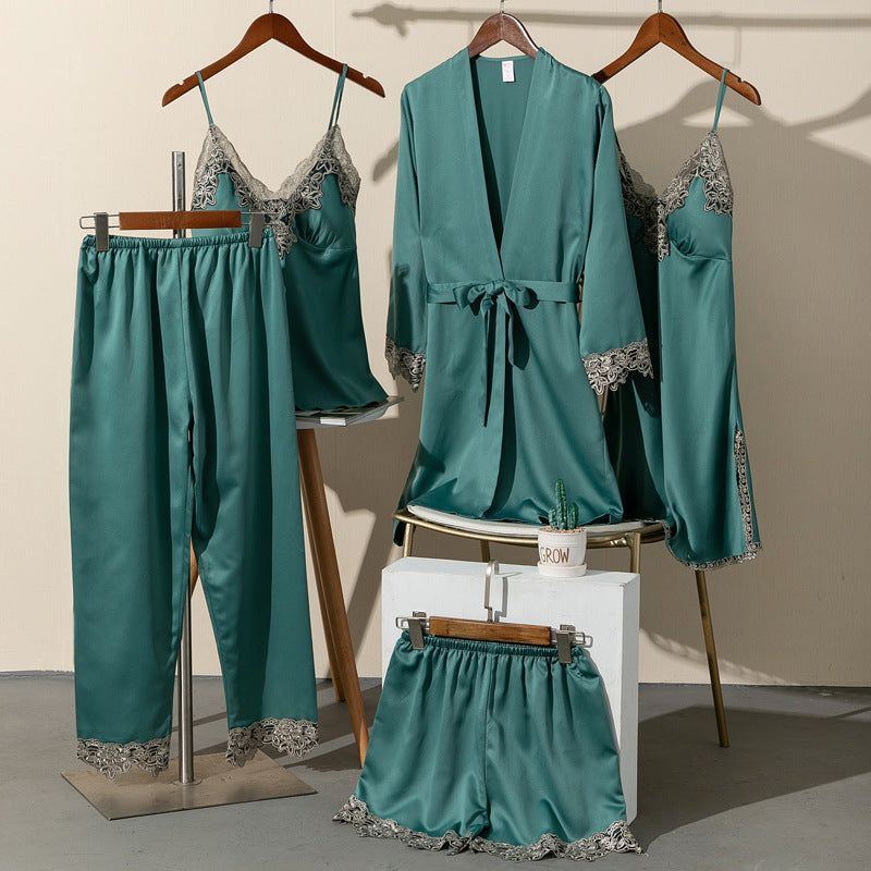 Pajamas Women Summer Ice Silk Sexy Five-piece Suspenders - Jointcorp