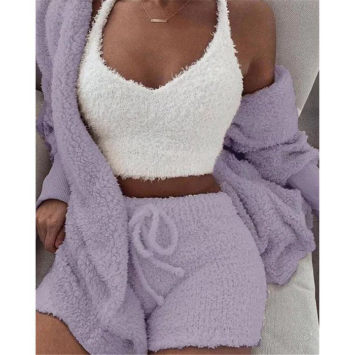 Pajamas Set Soft Warm Long Sleeve Exposed Navel Vest Shorts Set - Jointcorp