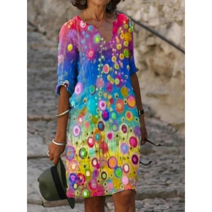 Casual Floral Print V-neck Pullover Dress - Jointcorp