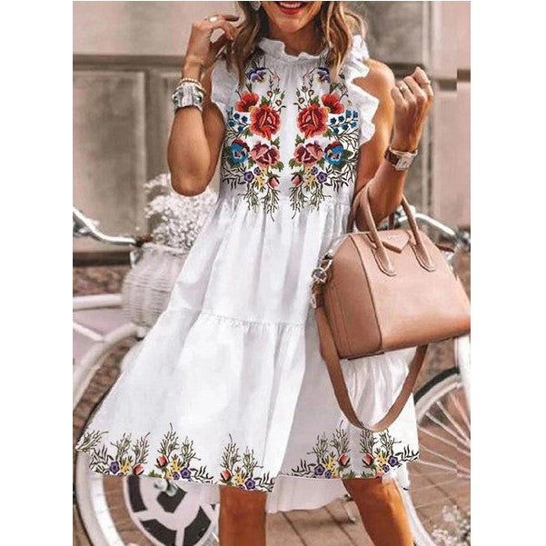 Summer Ladies Four Sided Stretch Print Cake Dress - Jointcorp