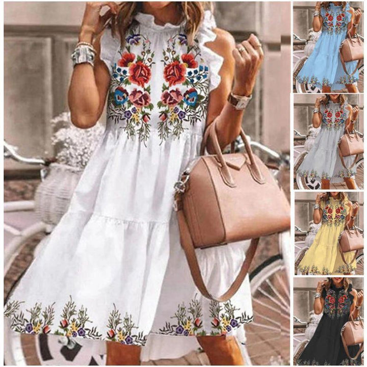 Summer Ladies Four Sided Stretch Print Cake Dress - Jointcorp