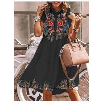 Summer Ladies Four Sided Stretch Print Cake Dress - Jointcorp