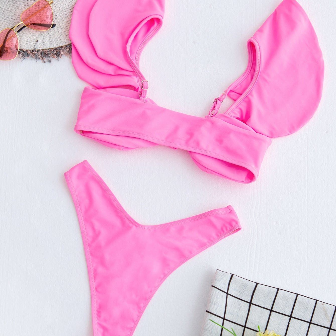 Personality Solid Color Ruffle Swimsuit Female Sexy Bikini New Swimwear 2 Piece Sets Womens Bikini Set Bathing Suit