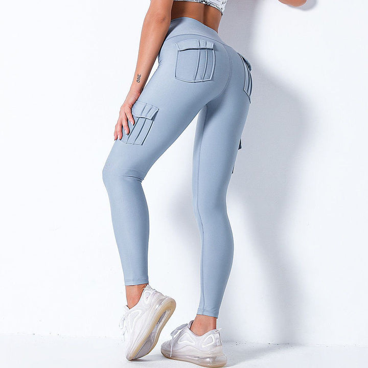 High Waist Hip Pocket Leggings Workwear Stitching Color Contrast Sports Yoga Pants - Jointcorp