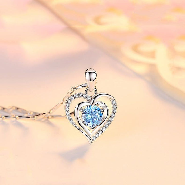 Silver Love Necklace Women Japanese And Korean Simple Heart-shaped Diamond Pendant When - Jointcorp