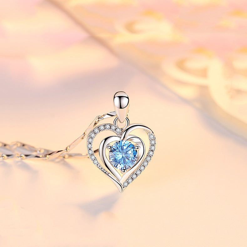 Silver Love Necklace Women Japanese And Korean Simple Heart-shaped Diamond Pendant When - Jointcorp