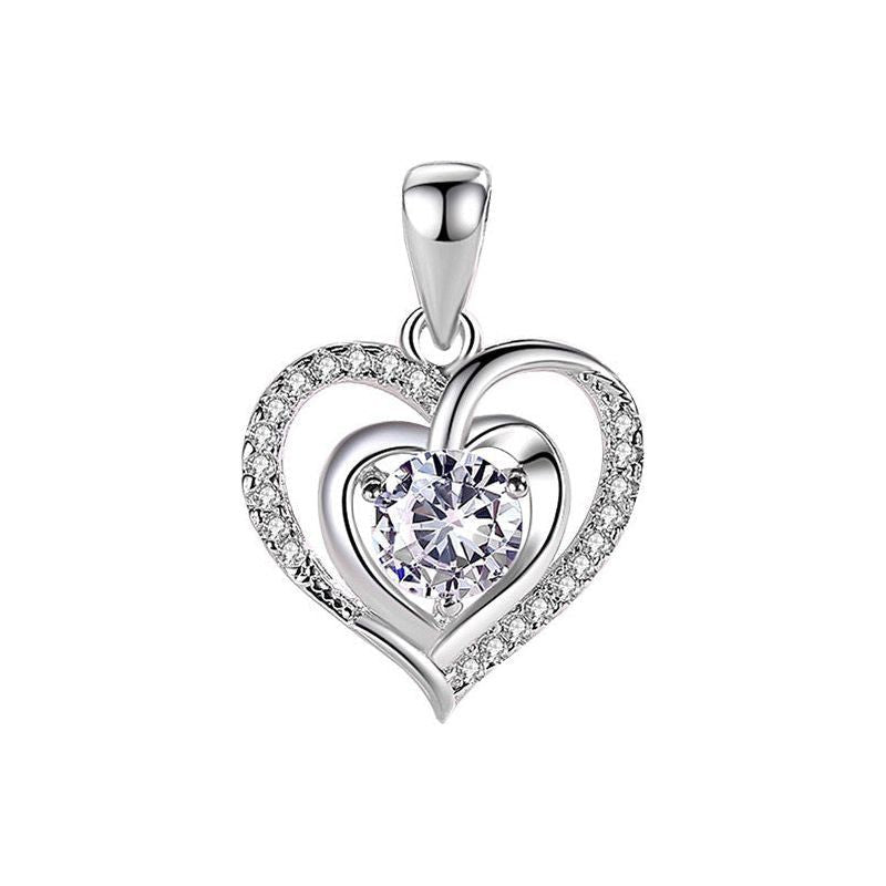 Silver Love Necklace Women Japanese And Korean Simple Heart-shaped Diamond Pendant When - Jointcorp