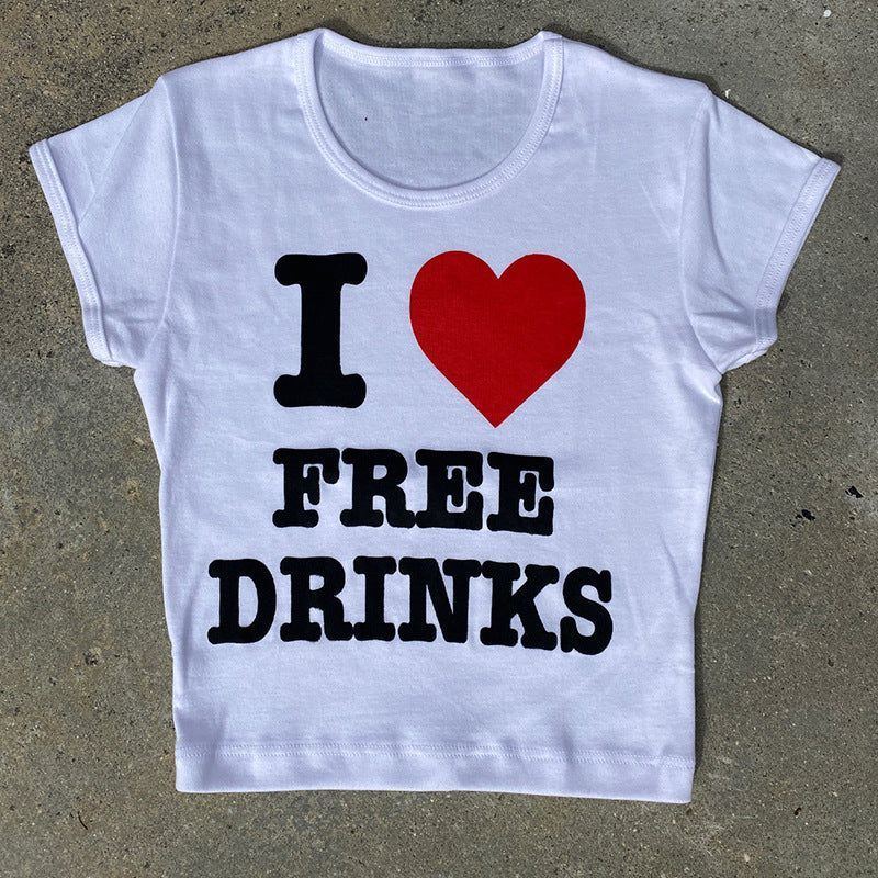 Women's Round-neck Pullover Letter Print Midriff-baring Top T-shirt