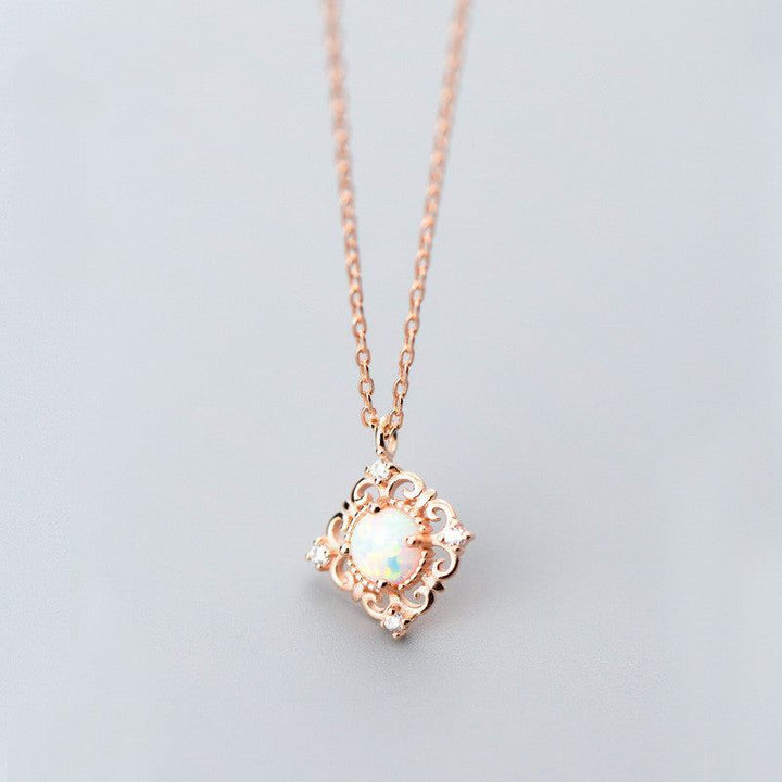 Women's Silver Necklace Pendant Sweet Square Pattern - Jointcorp