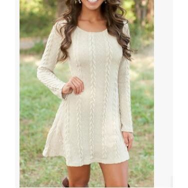 Women Causal  Short Sweater Dress Female Autumn Winter White Long Sleeve Loose knitted Sweaters Dresses - Jointcorp