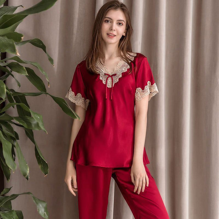 Two-piece female summer silk pajamas - Jointcorp