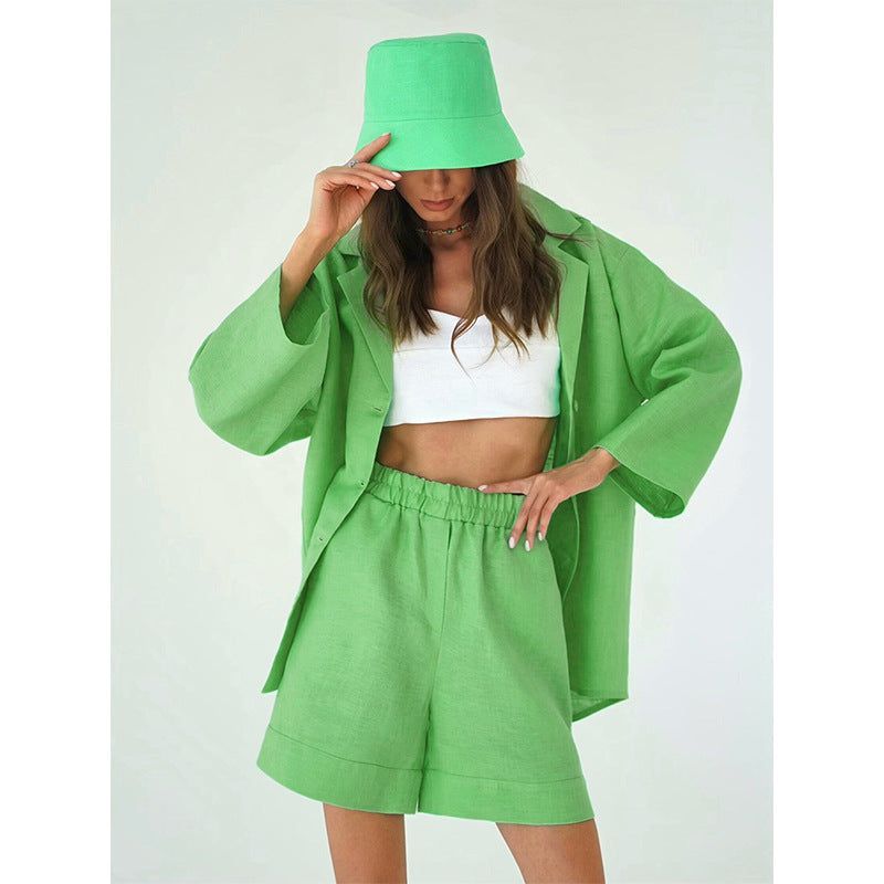 Loose Fitting Single Breasted Shirt High Waisted Straight Leg Pants - Jointcorp