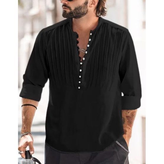 Men's Solid Color Stand Collar Shirt - Jointcorp