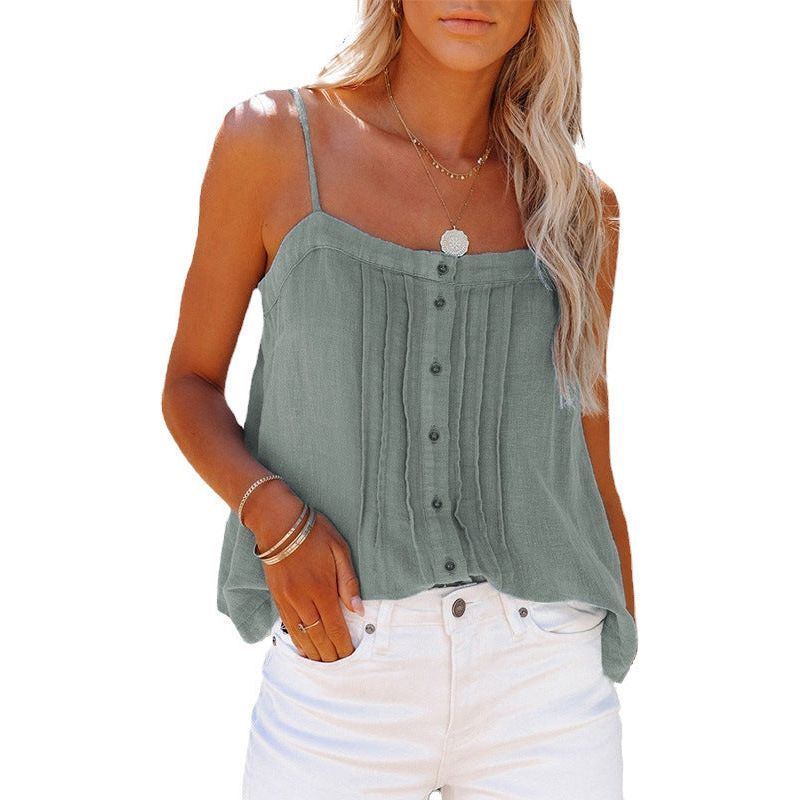 Outer Wear Top Button Square Collar Camisole Denim Vest For Women
