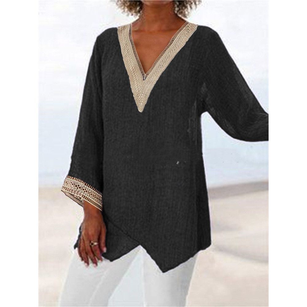 Solid Color Cotton And Linen Casual Top Irregular