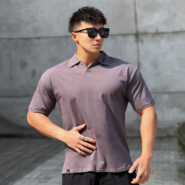 Fitness Running Loose Cotton Lapel Embroidered Thick T-shirt - Jointcorp