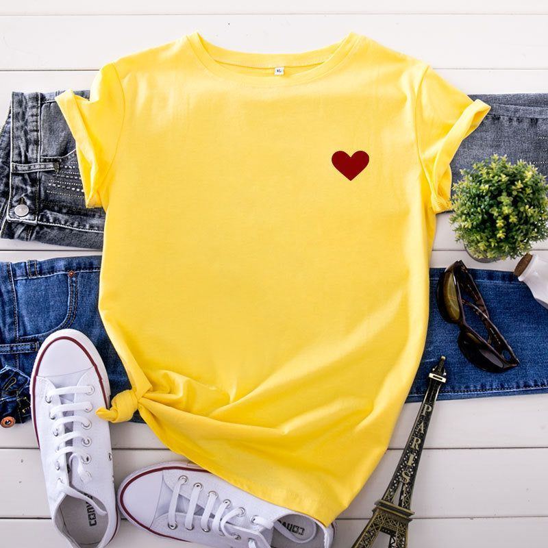 Simple And Comfortable Pure Cotton Love Short Sleeve Women's T-shirt - Jointcorp