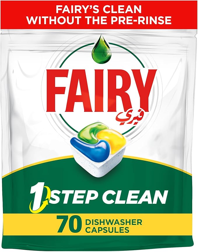 Fairy 1 Step Clean Automatic Dishwasher Tablets, Lemon Scent, 70 Tablets