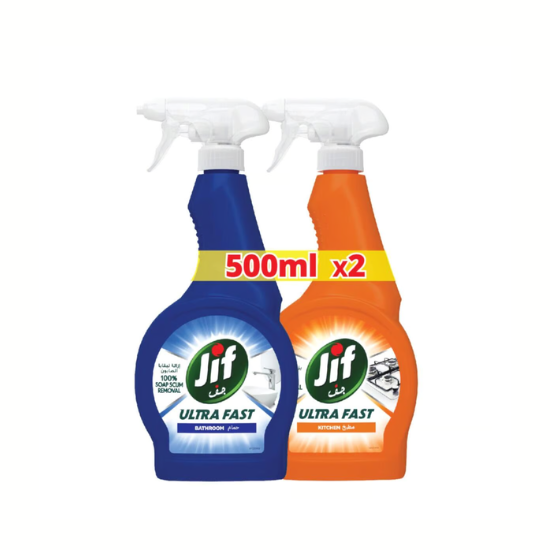 Jif Spray Ultra Fast Bathroom + Kitchen 2X500 ml