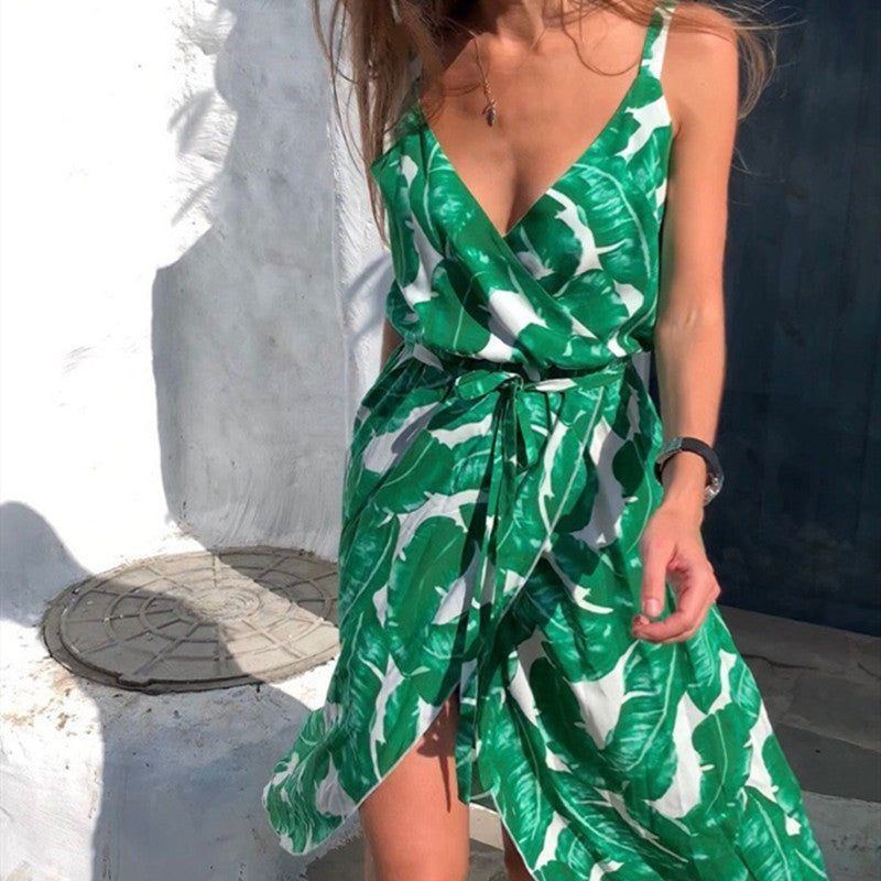 Women's Chiffon Halter Sexy V-Neck Irregular Dress - Jointcorp