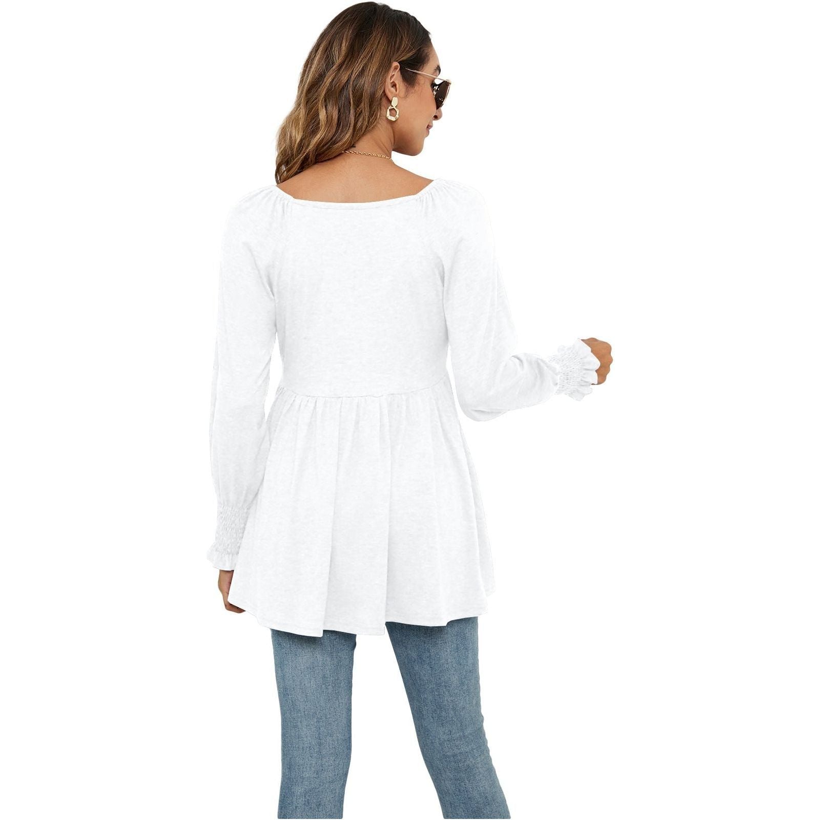 Women's New V-neck Puff Long-sleeved Tunic T-shirt - Jointcorp