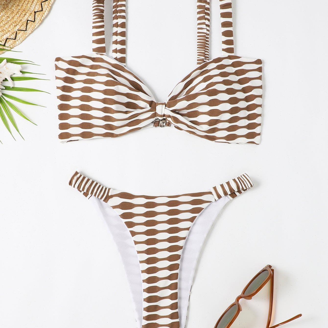 Sexy Striped Print Bikini Summer Beach Swimsuit Set Womens Clothing