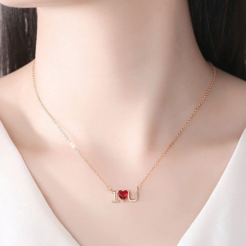 Sterling Silver S925 Diamond Letters I Love You Necklace - Jointcorp