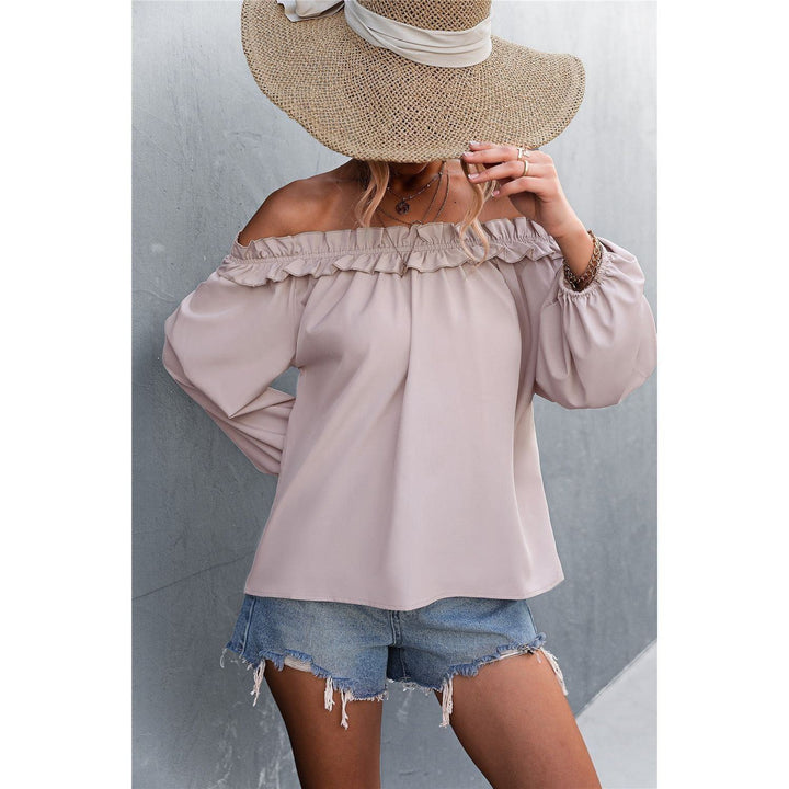 Solid Color Sexy Off-the-shoulder Lantern Sleeve T-shirt Top For Women - Jointcorp