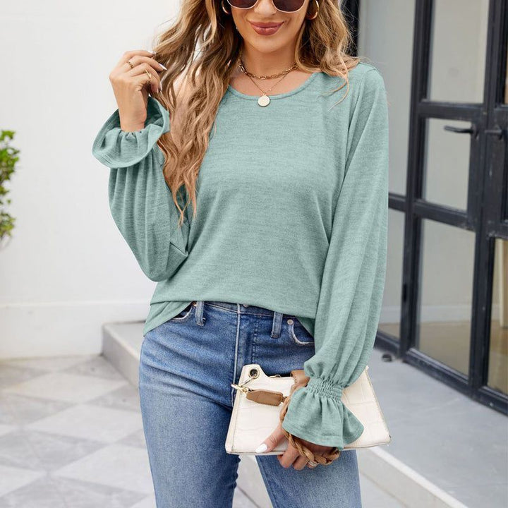 Autumn And Winter New Solid Color Round Neck Loose Long-sleeved T-shirt