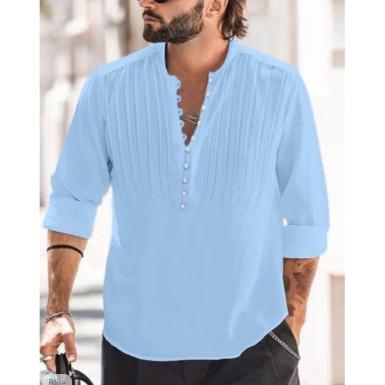 Men's Solid Color Stand Collar Shirt - Jointcorp