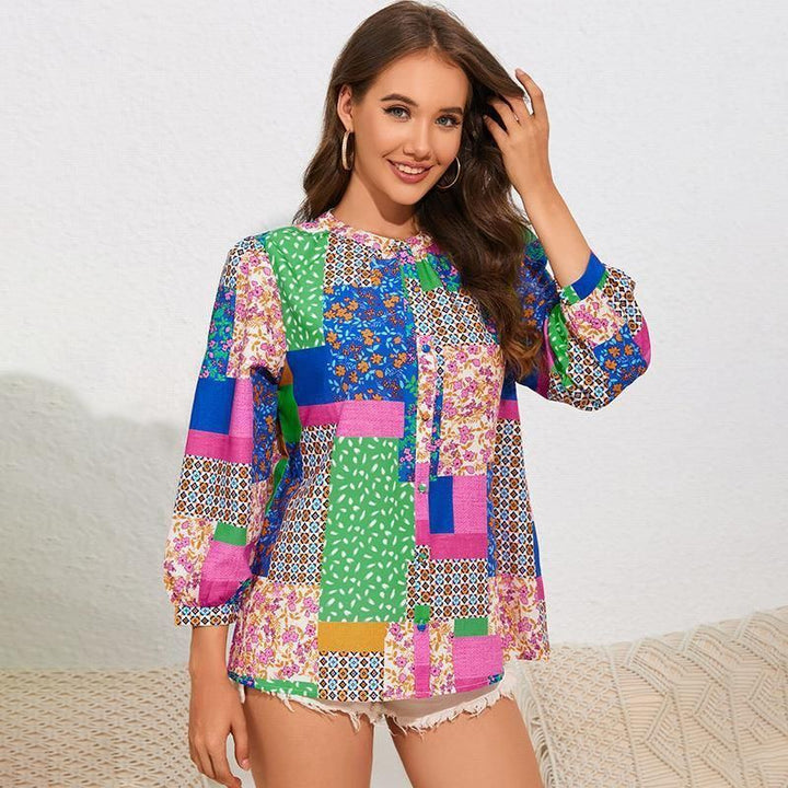 Printed Fashion Simple Loose Long Sleeves Chiffon Shirt - Jointcorp