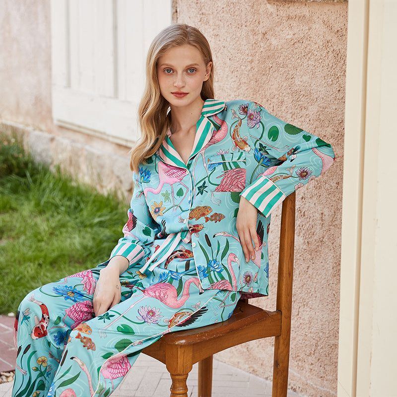 Ice Silk Pajamas Women's Long Sleeve Outerwear Homewear Suit - Jointcorp