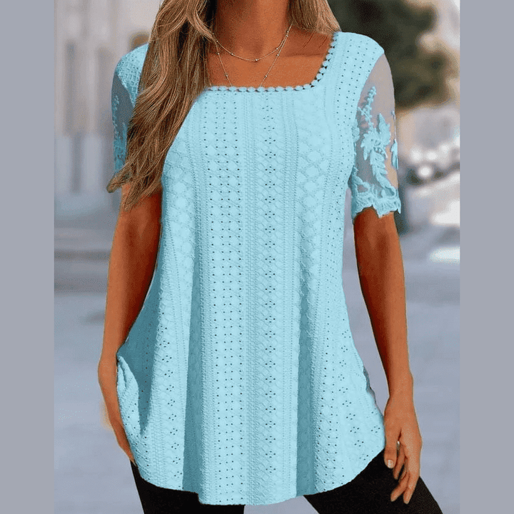 Summer New Square Neck T-shirt Hole Hollow-out