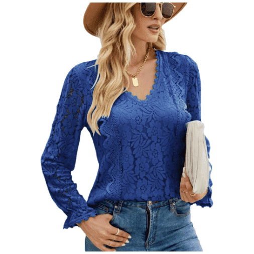 Hollow Long Sleeve Lace Top Woman - Jointcorp