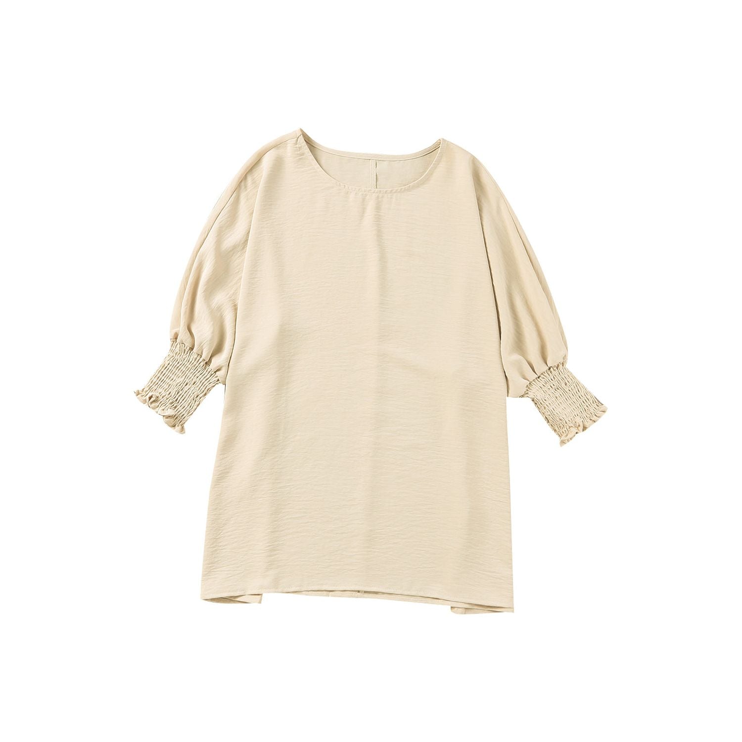 White Plain & Casual Shirred Cuffs Half Sleeve Top