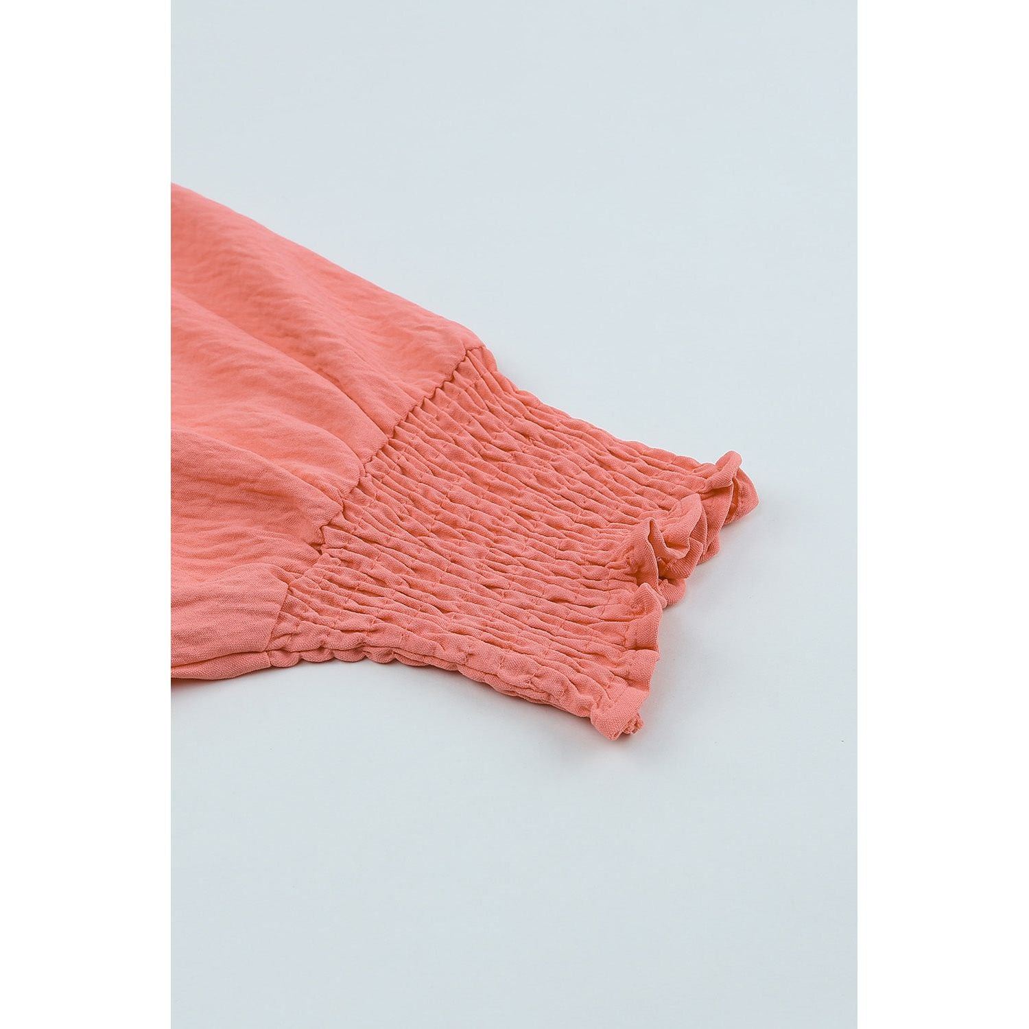 White Plain & Casual Shirred Cuffs Half Sleeve Top